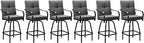 Patio Swivel Bar Stools, Outdoor High Back Swivel Bar Chair Set of 6 with Cushion & All Weather Steel Frame for Backyard, Lawn, Poolside and Balcony, Dark Gray