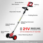 21V Cordless Grass Trimmer, Electric String Weed Wacker with 2.0Ah Lithium Battery, Telescopic Handle, 40 Min Runtime, 18000 RPM, Low Noise 92dB (Red)