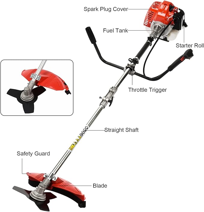 Weed Eater Gas Powered 52cc 2-Stroke Gas Crank, 2 in 1 Grass Trimmer, Multi-Functional Trimming Tool - String Trimmer, Brush Trimmer Red