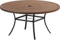 VICLLAX Outdoor Patio Round Dining Table, 60"x 60" Metal Slatted Round Tabletop with Adjustable Umbrella Hole for Deck Lawn Garden Backyard, Walnut