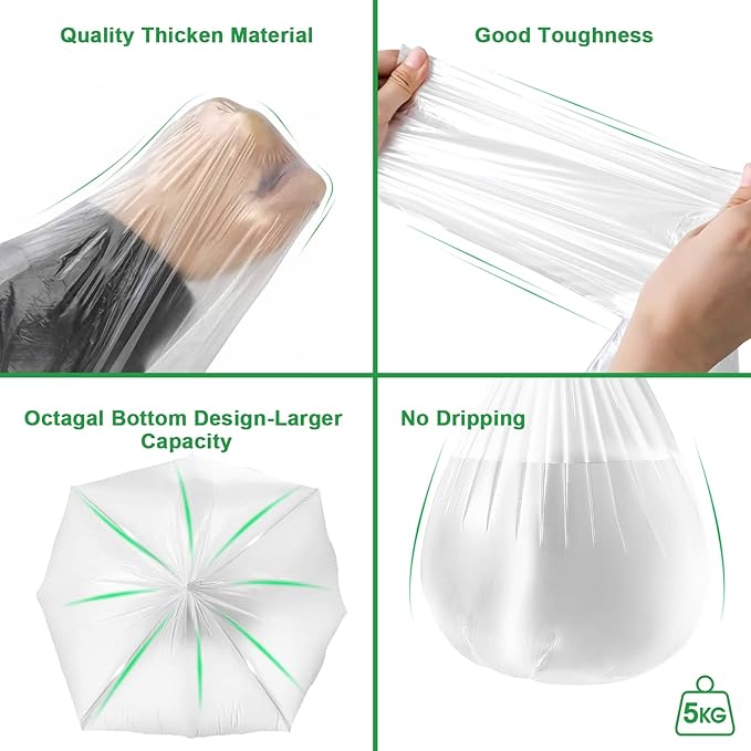 Small Trash Bags 1.2 Gallon,145 Counts, 38 * 40cm, 2.3g/pcs, Unsented, Clear