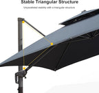 PURPLE LEAF 10 FT Cantilever Patio Umbrella Outdoor Umbrella with 220lbs Base Large Square Windproof Offset Umbrella for Pool Deck Garden, Graphite Grey