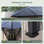 10x12 Hardtop Gazebo with Curtains and Netting, Double Roof Polycarbonate Canopy, Heavy-Duty Aluminum Frame – All-Weather, UV & Rust Resistant for Patio, Garden, and Deck