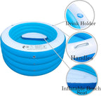 Inflatable Pool with Seating,Four-Tier 72” x 27”Inflatable Swimming Pool with Drink Holder Handles, Summer Family Water Park,Backyard Family Pool, Garden (Blue)
