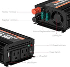 POTEK 500W Power Inverter/Car Inverter DC 12V to AC 110V Dual AC Charging Port and 2A USB Ports for Laptop, Smart Phone