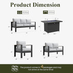 LayinSun 5 Piece Aluminum Outdoor Furniture Set with Fire Pit Table, Outside Patio Deep Seating Conversation Set with Upgraded Washable Thick Cushion