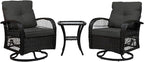 Patio Furniture Set Swivel Rocker, Outdoor Patio Chairs, 3 Piece Suit Porch Furniture Rocking Set, Backyard and Garden Rocker Rattan Chair, with Thickened Cushions and Glass Coffee Table(Grey)