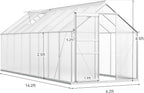 YITAHOME 6x16FT Polycarbonate Greenhouse Large Heavy Duty Green Houses Outdoor Aluminum Greenhouses with Sliding Doors Vent Window Walk-in Greenhouse for Garden Backyard, Silver