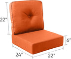 Luxury 22x24/22x25 6-Inch Patio Chair Cushions Set of 3 - Memory Foam Deep Seat Water Repellent Patio Cushion for Lawn Dining Rocking Swivel Chairs Loveseat 3-Seater Sectional Sofa - Orange