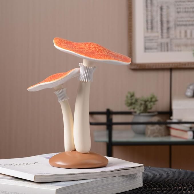 SEINHIJO Mushroom Decor Sculpture Garden Gifts Statue Outdoor Fairy Figurine Modern Patio Arts Polyresin 8.3inch