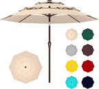 Ayge 9FT 3-Tier Large Outdoor Patio Umbrella Market Table Umbrella-UV Resistant,Easy Push Button Tilt and Crank,8 Sturdy Fiberglass Ribs Heavy-Duty Pool Umbrella for Deck,Backyard,Garden,Yard,Beige
