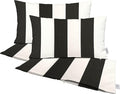 RSH DECOR: Sunbrella Pillow Covers Set of 4 | Covers Only - 20" x 12" | Outdoor Lumbar Pillow Covers Crafted with Sunbrella Performance Fabric | Cabana Classic Black Stripe