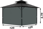 Gazebo Universal Replacement Privacy Curtain, 10'X12' Gazebo Outdoor Waterproof, 4-Panels Sidewall Curtains with Zipper for Patio, Garden and Backyard (Only Curtains, 10'x12', Grey)