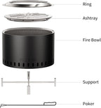 27 Inch Smokeless Fire Pit, Outdoor Portable Firepit with Waterproof Cover & Poker, Stainless Steel Wood Burning Fireplace for Outside,Patio, Camping, Bonfire,Black
