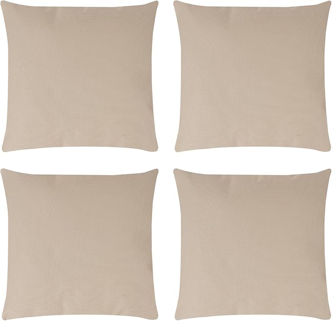 Covers & All Premium Square Throw Pillow Inserts with Covers Set of 4, 16 x 16 Inches Beige, Decorative Cushions for Couch Sofa Home Decor Office Travel UV Resistant Waterproof Soft Cushions Pillows