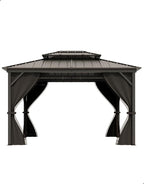 12x14 Ft Hardtop Gazebos with Heavy Duty Double Roof, Nettings and Curtains Galvanized Steel Outdoor Gazebos for Patio, Backyard, Deck, Lawn (Grey)
