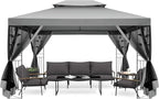 COBIZI Gazebo 10x13 Heavy Duty Gazebos with Improved Nettings Outdoor Gazebo Double Roof Patio Gazebos with Metal Steel Frame Outdoor Canopy for Patio,Garden, Backyard (Gray)