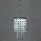 Hanging Solar Crystal Chandelier Outdoor, 21” Modern Solar Transparent Acrylic Beaded Lantern with Cool White LED S Hooks for Garden Yard Patio Gazebo Outside Decor