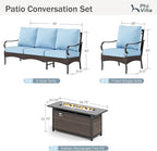 Patio Furniture Set with 56" Fire Pit Table, Premium Outdoor Wicker Metal Frame Furniture with Upgraded Waterproof Thick Cushions for Porch, Poolside, Deck, and Yard （4 Pieces,Blue）
