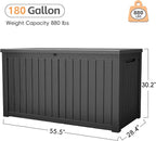 Outdoor Storage Box, 180 Gallon Waterproof Resin Deck Box, Storage Bin for Package Delivery, Patio Furniture Cushion, Garden Tools, Pool Accessories, Weatherproof and UV Resistant, Black