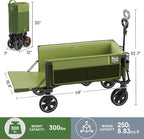 TIMBER RIDGE 49" Extra Long Collapsible Folding Wagon with Tailgate and Brakes, 300lbs Heavy Duty Wagon Carts Foldable, 250L Capacity Portable Cart for Dogs, Garden, Outdoor Camping Sports, Green