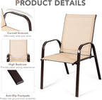 Tangkula 2 Piece Patio Dining Chairs, Outdoor Bistro Chairs W/Curved Armrests, Easy-to-Dry Fabric, Reinforced Steel Frame, Wide & Comfortable Camping Chairs for Garden, Poolside, Backyard (1, Beige)