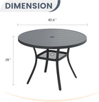 VICLLAX 40.6" Round Metal Outdoor Dining Table for 4, Patio Table with Umbrella Hole and Storage Shelf for Garden, Lawn, Deck, Dark Grey
