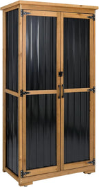 Outdoor Storage Cabinet Wood & Metal with Waterproof Roof, Garden Tool Shed with 3 Removable Shelves, 4 adjustable reinforced feet with metal brackets, 6 T-Hinge, magnetic door,15.6"D x 32.3"W x 66"H
