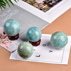 JIC Gem Amazonite Crystal Ball with Wood Stand Gemstone Sphere,Healing Crystal Balls for Reiki Chakra Decoration Fengshui (30-40mm)