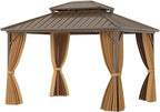 Tangkula 10x12 FT Hardtop Gazebo, Permanent Pavilion Shelter with Netting & Curtain, Heavy-Duty Double Galvanized Metal Roof, Aluminum Frame, Outdoor Gazebo for Patio Garden Deck Lawn Backyard