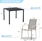 5 Pieces Round Dining Table Set for 4, Patio Dining Set Includes 4 Grey Stackable Patio Chairs and 1 Black Square Table, Patio Furniture Setss with Sling Support for Outside, Garden