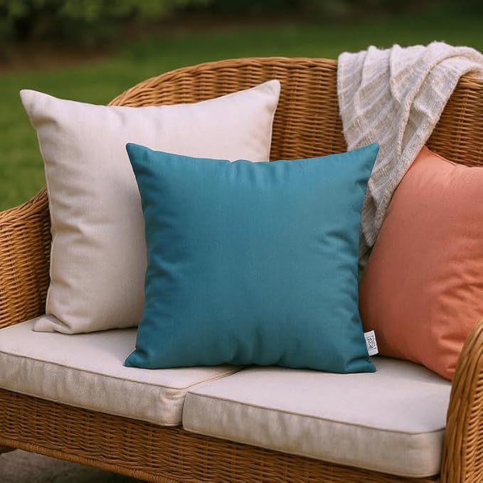 RSH DECOR: Sunbrella Square Throw Pillows Set of 4 | 24" x 24" | Water and Fade-Resistant Performance Fabric | Outdoor Pillow Covers with Down-Alternative Inserts | Spectrum Peacock