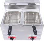 Gas Fryer, 2 * 5.3QT Commercial Large Propane Fryer Table Top Gas Fryer with 2 Baskets & 2 Lids, Stainless Steel Deep Double Cylinder Gas Fryer, Countertop Propane Fryers for Home Kitchen