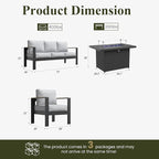 LayinSun 4 Piece Aluminum Outdoor Furniture Set with Fire Pit Table, Outside Patio Deep Seating Conversation Set with Upgraded Washable Thick Cushion