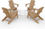 Folding Adirondack Chair Wood Texture 4 Pack, HDPE All-Weather Fire Pit Chairs, Plastic Adirondack Chairs with 2 Cup Holder, Outdoor Lawn Chair for Patio Garden (Teak)