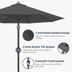 9FT Patio Umbrella with Fiberglass Ribs, Outdoor Market Table Umbrella with Crank and Tilt, UV Resistant Waterproof Canopy for Patio, Garden, Deck, Pool, Gray