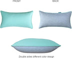 Rectangle Outdoor Lumbar Pillows, 10x18 inches Waterproof Patio Pillows, Decorative Waist Pillows for Outdoor Furnitures, Set of 2, (Grey and sky Blue)