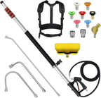 24FT Telescoping Pressure Washer Wand Kit - 2 Extension Poles, Gutter Cleaner, Brush, Pivoting Coupler & 7 Nozzles for Roof, Deck, Vehicle, Sidings