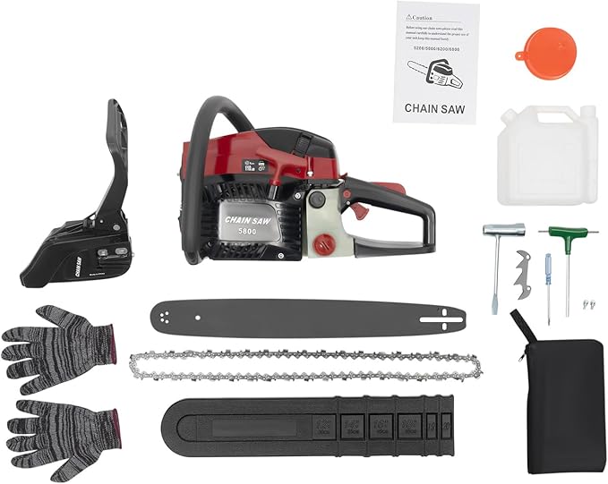 20 Inch Gas Chainsaw 58CC 2.4KW Petrol Chainsaw 2-Stroke Gas Chain Saws, Engine Chain Saw Set Gas Chainsaws for Cutting Wood Outdoor Home Farm Us (Black Red)
