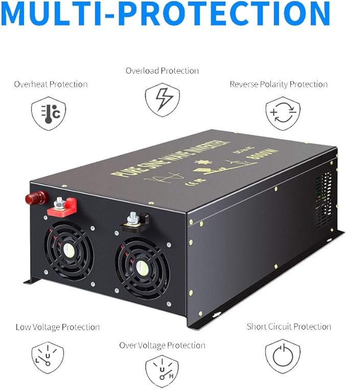 WZRELB 8000W 48V 120V Pure Sine Wave Power Inverter with 2 AC Outlets,Bipolar High-Frequency Inverter, RBH-800048