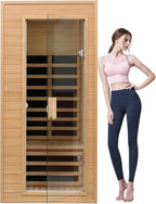 1 Person Infrared Sauna, Low EMF Infrared Saunas for Home, Hemlock Wooden Far Infrared Sauna Indoor, 1,200watt, Home Sauna Spa, with Bluetooth Speakers, LED Light, Smart Display