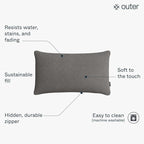 Outer Outdoor Throw Pillow with OuterWeave Performance Fabric, Decorative Outdoor Pillow for Patio & Outdoor Furniture, Includes Machine Washable Pillow Cover and Insert - Dark Pebble Gray, 12"x20"