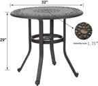 MFSTUDIO Cast Aluminum Patio Dining Set of 2, Retro Design Outdoor Table and Chairs Set with 2×Fixed Chairs and 1×Round Outdoor Table, 3 Piece Patio Set for Backyard Garden