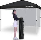 OASISHOME Pop-up Portable Outdoor Canopy Tent 10'x10' Instant Gazebo, with 1 Sidewall, Carry Bag, Stakes, Ropes, for Outdoor/Beach/Patio/Wedding Parties and Commercial Events (10FTx10FT, Black)
