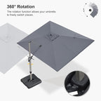PURPLE LEAF 9' x 11' Patio Umbrella with Base Cantilever Umbrella Rectangular Outdoor Offset Umbrella with Champagne Frame and 360° Rotation for Garden Deck Pool, Light Grey