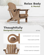 MUCHENGHY Folding Adirondack Chairs, Patio Chairs, Lawn Chairs, Outdoor Chair, Adirondack Chair Plastic, Fire Pit Chairs, Weather Resistant with Cup Holder for Deck, Backyard, Garden(Teak)