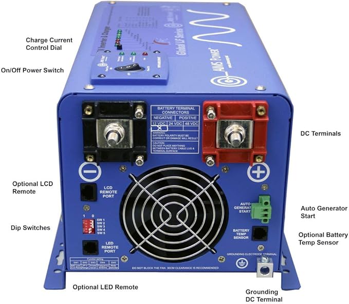 AIMS Power 3000 Watt / 9000 Watt Peak Pure Sine Inverter Charger 12 Volt DC to 120 Volt AC with LCD Remote