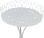 White Round Tabletop Plant Stand, French Vintage Metal Flower Pot Riser with Ornate Edge Detailing, Centerpiece Garden Decor