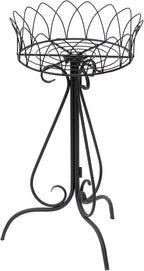 Black Round Low Plant Stand Single Pot Holder, Antique French Pedestal with Cutout Patterns, Compact Garden Decor for Cactus Ferns Plant Holder