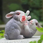 Garden Statues Bunny Decor Resin Flower Rabbit Figurine Cute Fairy Garden Decor Outdoor Statues for Patio Yard Porch Balcony Gifts for Women Mom Grandma Grey